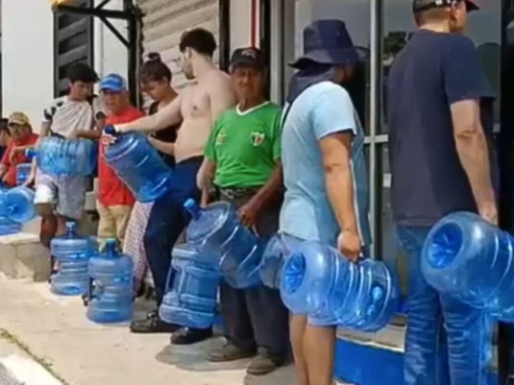 in line wating for water